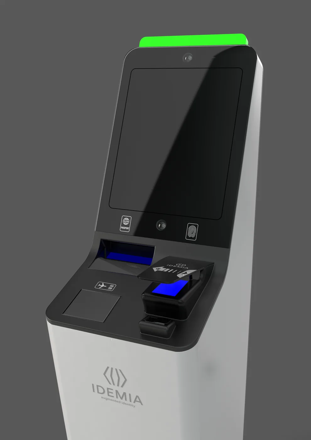 Identity kiosk with document and card readers, render