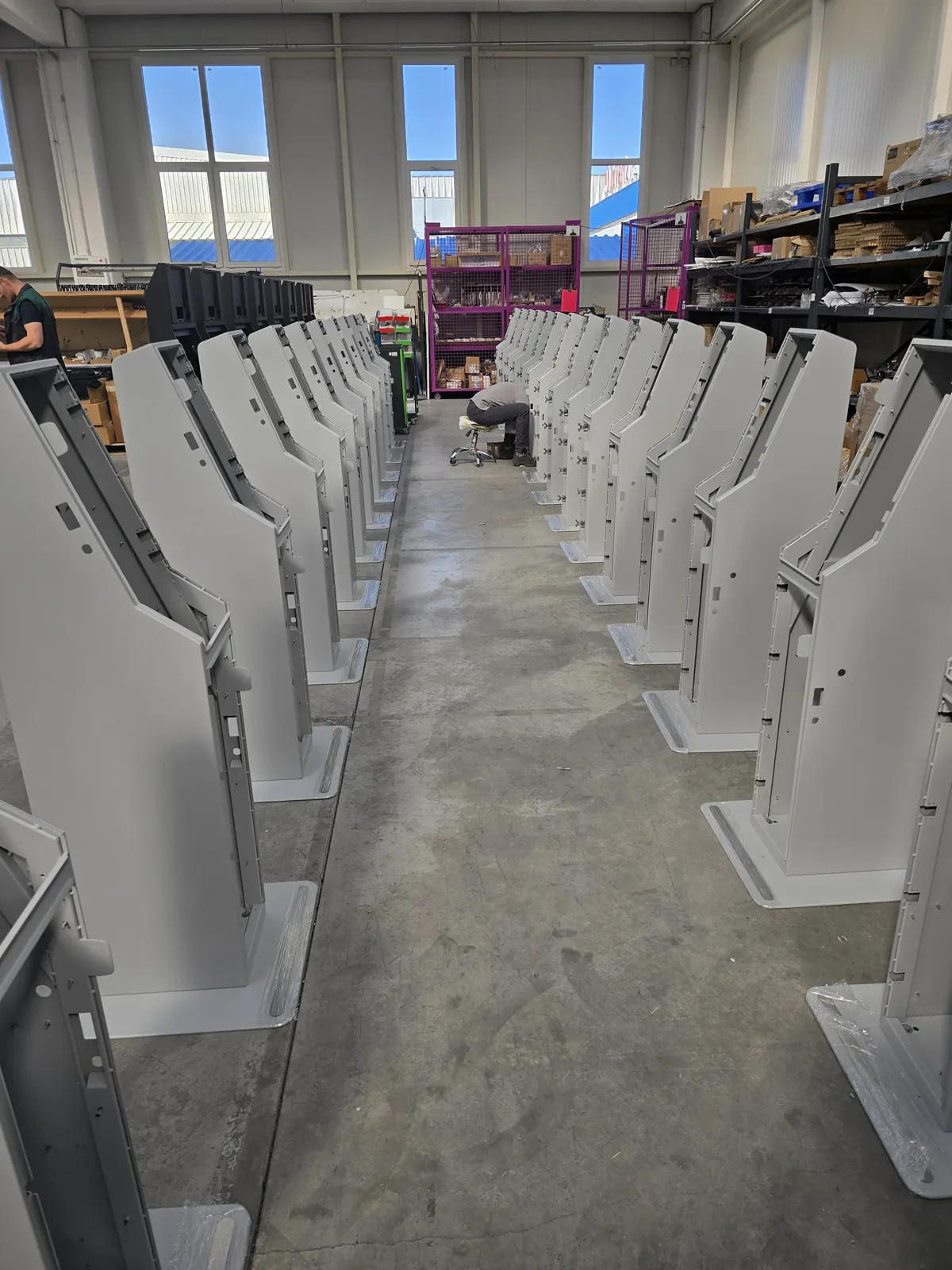 Two rows of kiosk bodies, hall E2