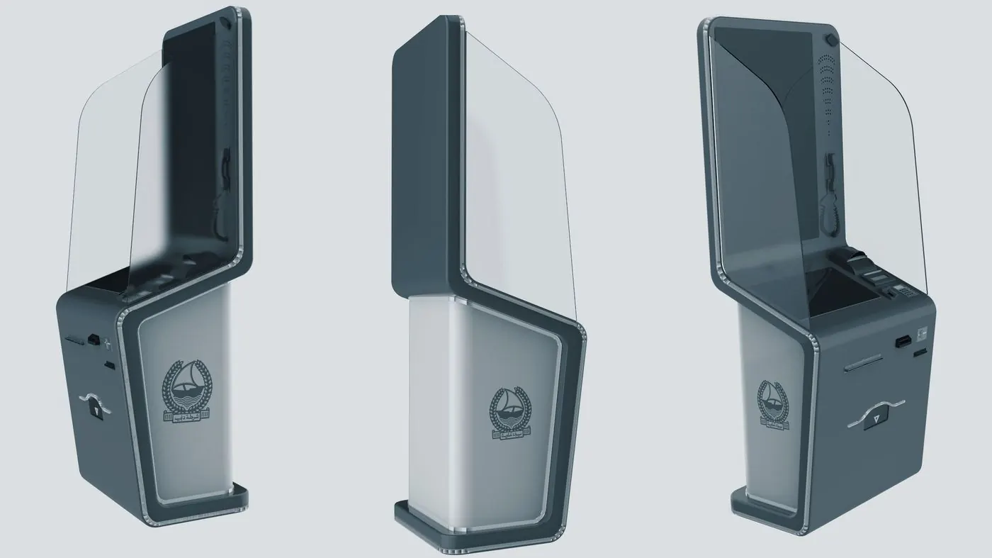 Curved kiosk housings, three views