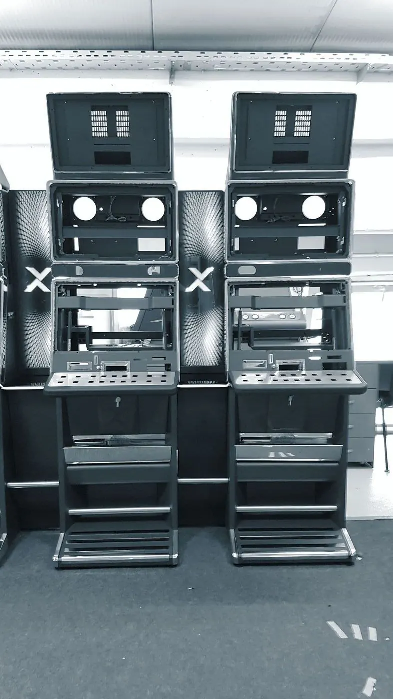 Two cabinets open for service